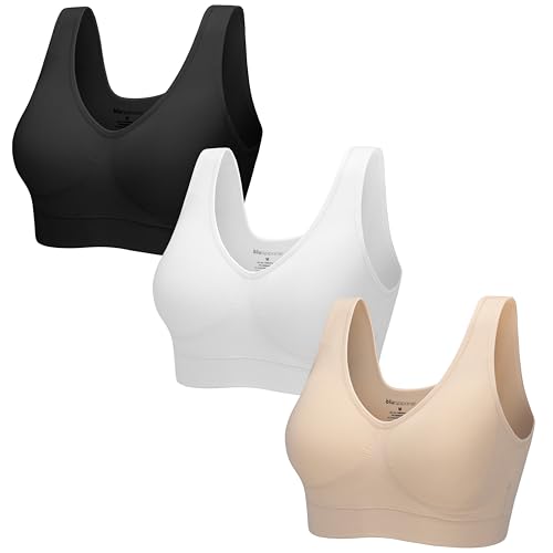Blu Apparel Ladies 3 Pack Padded Seamless Bras Comfort Sleep Maternity Bras for Women (UK, Alpha, XL, Regular, Regular, Black/White/Nude)