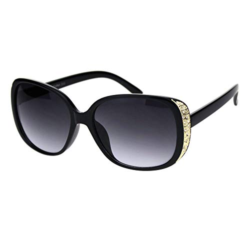 Womens Gold Nugget Rhinestone Side Trim Plastic Butterfly Sunglasses