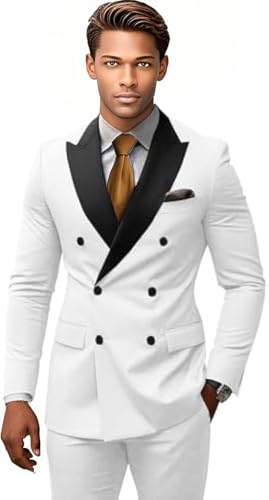 Men's Double Breasted Suit Slim Fit Peak Lapel Blazer Jacket Pants Suits 2 Piece Wedding Prom Tuxedo