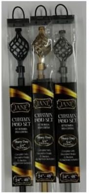 JANE DECORATOR 3/4" DIAMETER CURTAIN RODS WITH DESIGNER CAGE FINIALS (Silver, 48" to 84")