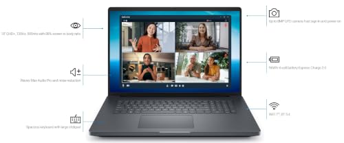 Image of Dell Pro Max 18 Plus 18 inch QHD+ Workstation Laptop, Intel Core Ultra 7-265HX, 32GB RAM, 1TB NVMe SSD, NVIDIA RTX PRO 1000 Blackwell 8GB GDDR7, Thunderbolt 5, HDMI, Wi-Fi 7, Windows 11 Pro, Magnetite