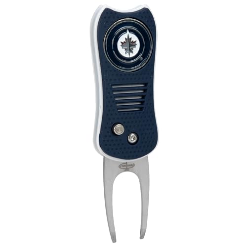 Team Golf NHL Winnipeg Jets Retractable Divot Tool Switchblade Divot Tool with Double-Sided Magnetic Ball Marker, Features Patented Single Prong Design, Causes Less Damage to Greens, Switchblade