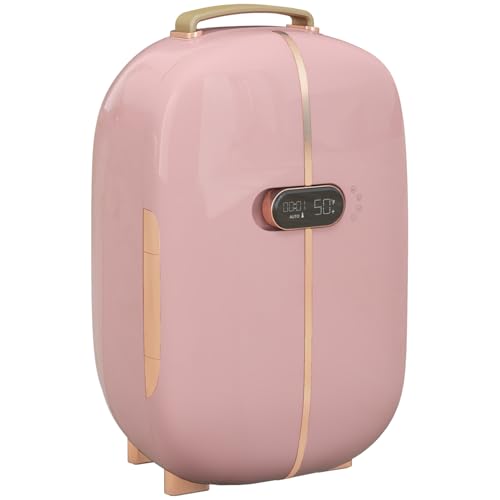 Portable Skincare Fridge with LED Display, 12L Mini Fridge for Beauty, Makeup and Cosmetics, Small Refrigerator Cooler for Bedroom, Home Office, Desktop, Pink