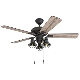 Prominence Home Piercy Farmhouse LED Ceiling Fan with Light, Pull Chain, 3 Mounting Options, 5 Dual Finish Blades and Reversible Motor, 42"