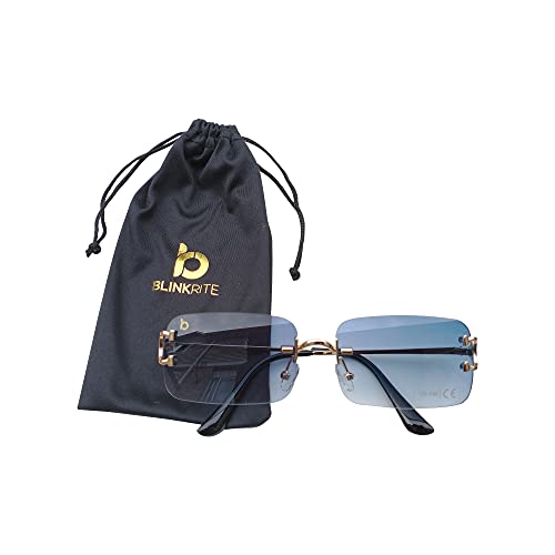 Rimless Designer Sunglasses for Men and Women, Retro Rectangle Sunglasses with Premium Leather Case