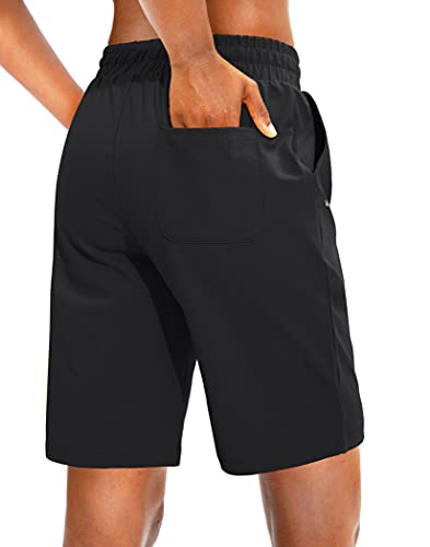 Viodia Women's Bermuda 10" Long Shorts With Pockets Cotton Sweat Lounge Shorts For Women Jersey Athletic Knee Length Shorts For Summer Black #TOP3