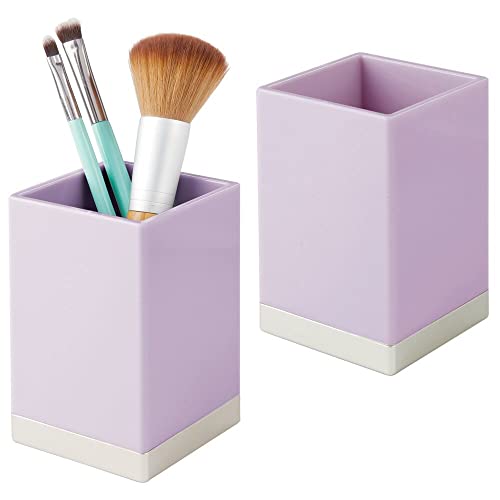 Preisvergleich Produktbild mDesign 2er-Set dekorativer Zahnputzbecher aus BPA-freiem Kunststoff Zahnbürstenhalter für Badzubehör Becher für Rasierer oder zur Kosmetikaufbewahrung helllila und silberfarben