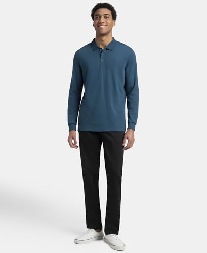 Image of Jockey 3914 Men Super Combed Cotton Rich Solid Full Sleeve Polo T-Shirt with Ribbed Cuffs