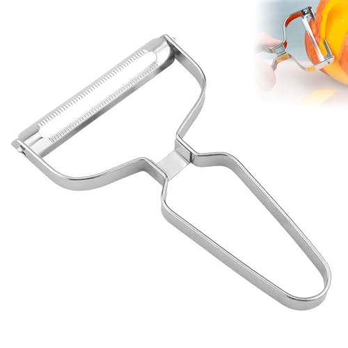 Biglumin - Pelador extra ancho 14 x 9,3 x 1 cm, para verduras y frutas, mango antideslizante, pelador para espárragos, patatas, verduras, manzanas. (plata)