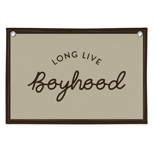 Image of Vintage Boys Room Decor Long Live Boyhood Linen Banner,Nursery Playroom Wall Decor Hanging Flag Banner, Kids Bedroom Living Room Dorm Toddler Decorations Trendy Room 30x20 boyroom