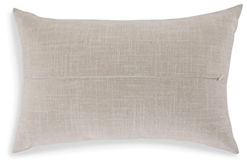 Signature Design By Ashley Whisperich Minimalist Rectangular Indoor/Outdoor Pillow With Scripted Accent, 22" X 14", Light Brown & Black #TOP3