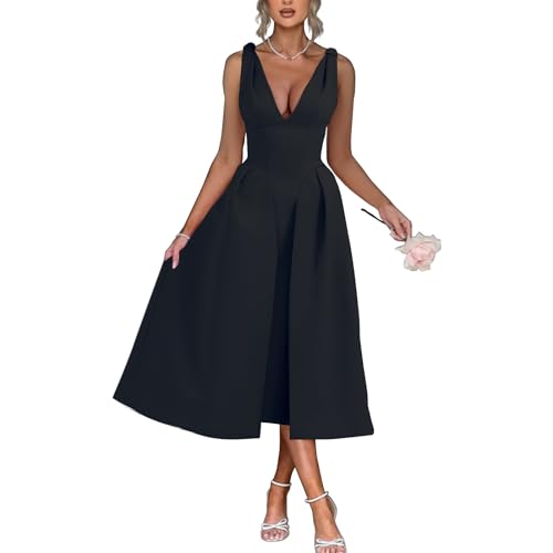 Womens Sleeveless Deep V Neck 1950s Retro Vintage Cocktail Wedding Guest Party A-Line Swing Maxi Dresses2