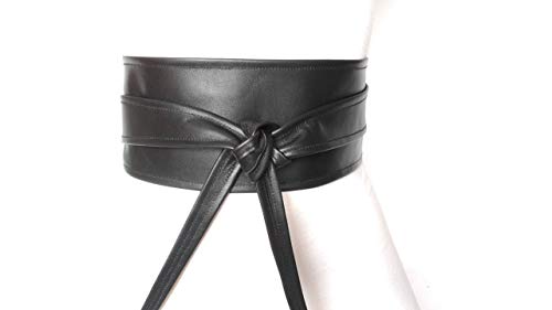 Black Obi belt Real Leather wrap belt Wedding Women's belt Waist cincher belt3