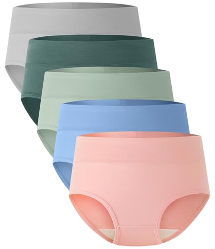 BAMBOO COOL Womens Underwear High Waisted Briefs Full Coverage Soft and Breathable Panties 5-Pack