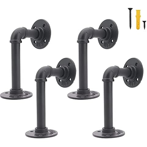 Beowanzk Shelf Brackets Heavy Duty,4Pcs Wall Brackets for Shelves,Scaffold Boards Shelving Brackets,L Shape Floating Angle Brackets,Industrial Pipe Metal Cast Iron Corner Shelf Brackets,Black Cover