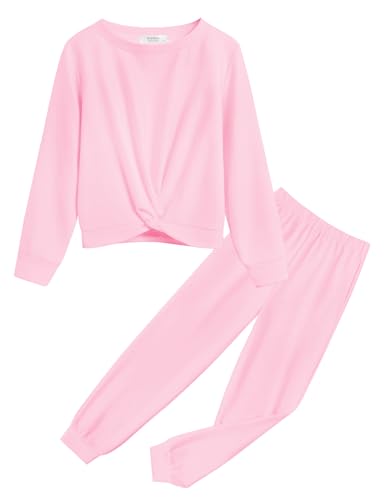 Image of Arshiner Girls 2 Piece Outfits Fashion Twist Front Tracksuit Long Sleeve Pullover Sweatshirt Sweatpants Jogger set Sweatsuit