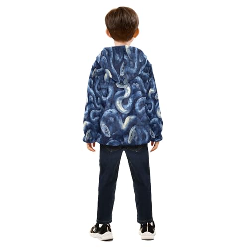 Blue Watercolor Snake Toddler Fleece Jacket Girl Boys Hooded Fleece Jacket Coat Warm Outwear Zip-up 3-10T4