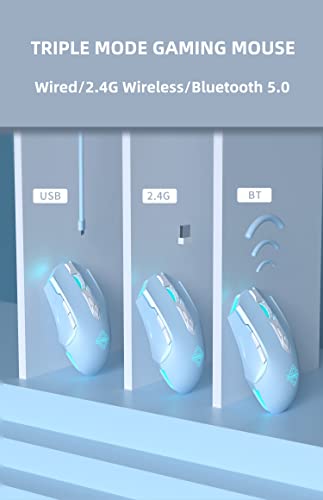 Aj52Pro Watcher 2.4G Wireless/ Bluetooth 5.0/ Wired Gaming Mouse, 10000 Dpi, Programmable 7 Buttons, Ergonomic Led Backlit Usb Gamer Mice Computer Laptop Pc, For Windows Mac Linux Os, Blue #TOP2