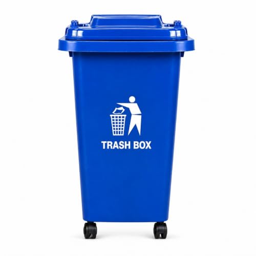 Image of BURAKH Recycling Wheelie Bin Dustbin Rubbish Waste Trash Kitchen Home Office 30L 50L | Indoor Outdoor Rubbish Waste with Wheels | Recycling Food Dustbin Outdoor Wheelie Bin Green/Red (Blue, 50 Litre)