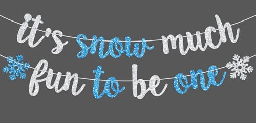 It’s Snow Much Fun to be One Banner, Winter 1st Birthday Decor, Winter Onederland/Snowflake One, Winter Frozen Baby’s 1st Birthday Baby Shower Party Decorations Supplies, Silver and Blue Glitter