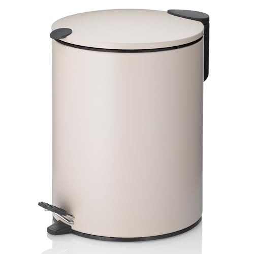 kela Cosmetic Bin 5 L Beige Matt, Silent-Close Lid, Pedal Bin Bathroom Bin, Bathroom Bin with Inner Bucket and Carry Handle