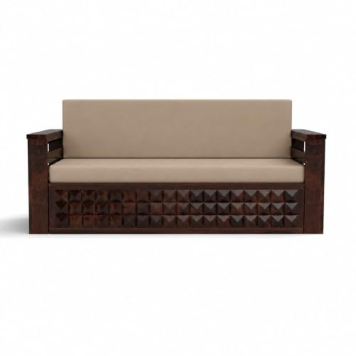 Image of Kunjal Furniture Solid Sheesham Wood Sofa Cum Bed with Storage for Living Room | 3-Seater Convertible Sofa Bed | Handmade Wooden Furniture (Walnut, Diamond)