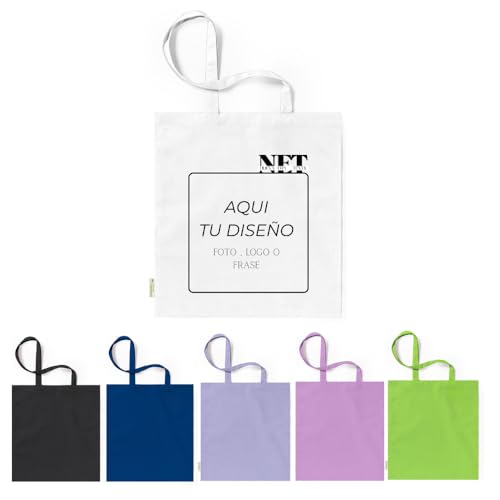 Net Nueva Era Textil Tote Bag Personalizada De Colores 100% Algodón Bolsa Personaliza Con Foto, Nombre O Texto – Impresión De Calidad Para Mujer Y Hombre (Blaco)