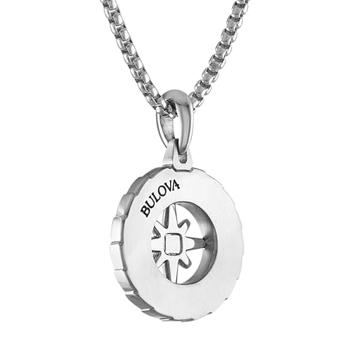 Bulova Jewelry Men's Marine Star Stainless Steel with Black Diamonds Compass Pendant, Stainless Steel Rounded Box Link Chain,Length 24"-26", Style: BVP1061-SBSTAA3