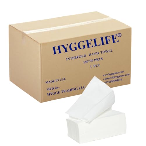 Hyggelife Interfold Tissue Hand Towel - Embossed - 1 Ply - 20 Packets - 150 Sheets