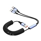 Câble de charge spirale USB-C 2 en 1 : le port USB-C orange prend en charge la charge super rapide de 66 W (6 A) et le transfert de données de 480 Mbps, tandis que le port USB-C blanc ne fournit qu'une charge de 10 W (Remarque : le port blanc ne prend pas en charge le transfert de données). Charge simultanée de deux appareils (par exemple smartphone + ordinateur portable).