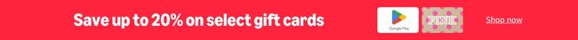 Save up to 20% on select gift cards