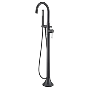 Free Standing Tub Faucet Black Freestanding Bathtub Faucet Floor Mount Brass Bathroom Tub Filler with Hand Shower
