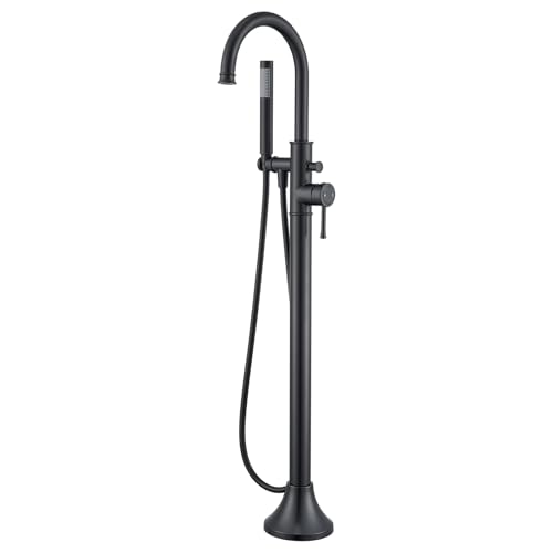 Wowkk Free Standing Tub Faucet Black Freestanding Bathtub Faucet Floor Mount Brass Bathroom Tub Filler with Hand Shower by Wowkk - Used condition - US$109.95