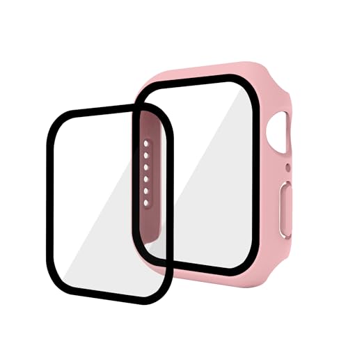 GANGANPRO 2 in 1 Design Hard PC Case with Tempered Glass Screen Protector for Apple Watch 4/5/6/SE,Ultra-Thin Scratch Resistant Smartwatch Cover for iWatch 40mm Accessories - Light Pink
