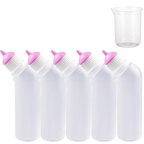 Gufastoe 5 stuks huisdier voeding mini siliconen tepel met fles voor puppy's hond kat of andere huisdieren (roze kleur)