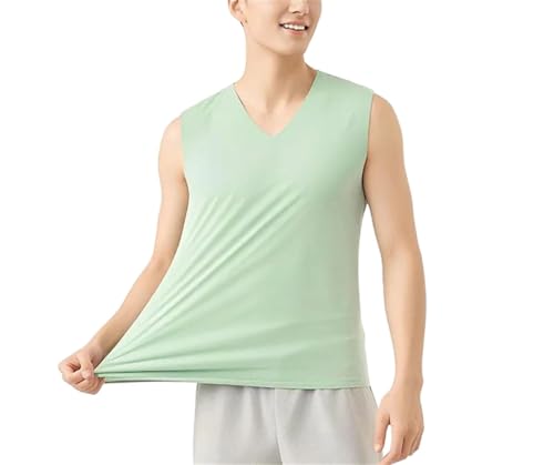 Camiseta sin mangas de seda de hielo para hombre con cuello en V de corte ajustado para gimnasio