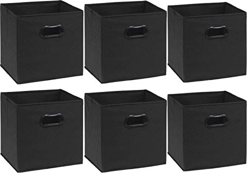 6 Pack - SimpleHouseware Foldable Cube Storage Bin with Handle, Black