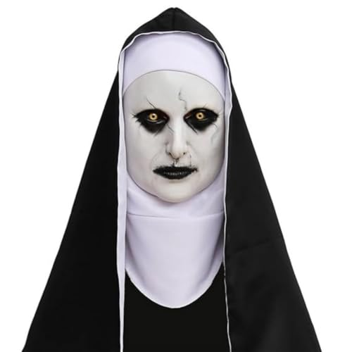 Image of Wanna Party Conjuring Halloween Nun Latex Mask with Black Scarf-Scary Nun Mask For Adult Teens Scary Face Masks for Scream Halloween Party Props