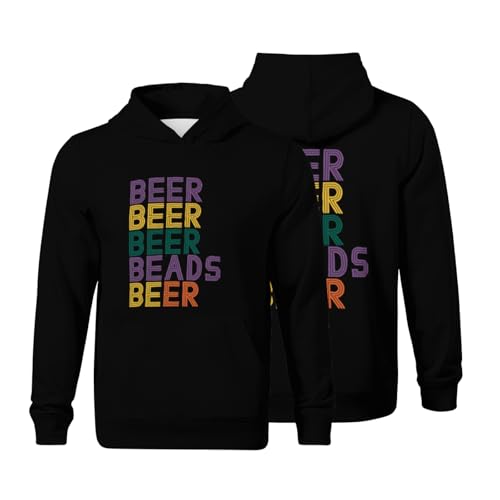 Kids Funny Retro Beer Beads Mardi Gras Party Carnival Men Women Boys Girls Lightweight Kangaroo Pocket Fleece Hoodies