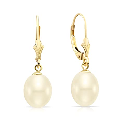 14k Yellow Gold Freshwater Cultured Pearl Leverback Drop Earring