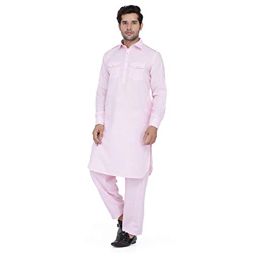 Kurta Ensemble de Pyjama Indien pour Homme Rose Taille 50