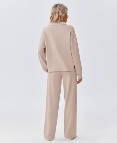 Image of PINSPARK 2 Piece Sets for Women 1 /2 Zip Sweatsuit Loose Fit Sweatshirt Straight Leg Pants 2026 Matching Outfit Fall Tracksuit