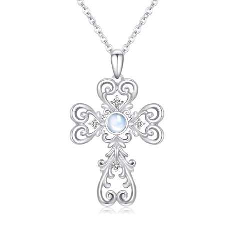 Collier croix pierre de lune argent 925 pour look quotidien chic