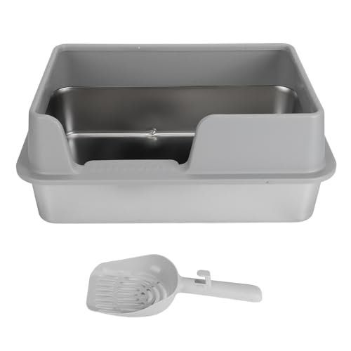 Arenero de acero inoxidable para gatos con tapa y entrada lateral miniatura 5