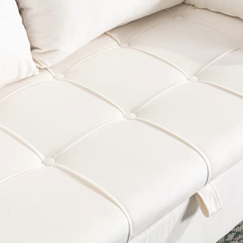 Janoray 52\" Wide Velvet Loveseat Sofa, Modern Button Tufted Upholstered Couch with Storage Space & Gold Metal Legs Love Seats with Pillows for Living Room/Bedroom/Office, White