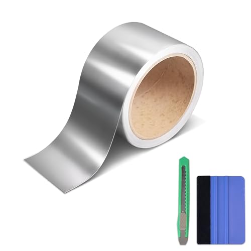 Image of Lypumso Gloss Silver Chrome Vinyl Tape, Vinyl Detailing DIY Wrap Tape with Tool Kit Air-Release Adhesive DIY Car Door Sill Window Trim Edge Guard Protective (2in x 30ft)