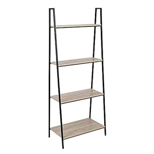 Wandrek, ladderrek, 4 vakken, hout, metaal, industrieel, hoogte 148 cm