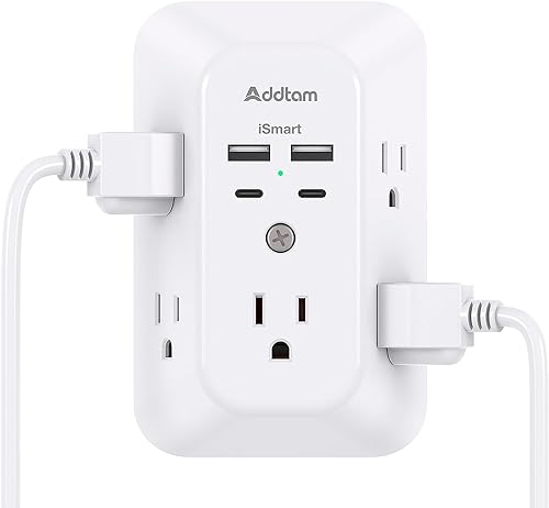 Power Bar, USB Wall Charger Surge Protector 5 Outlet Extender with 4 USB Charging Ports (2 USB C), Multi Plug Outlet, 3-Sided 1800J Power Strip Outlets Splitter Wall Plug Adapter f image 4
