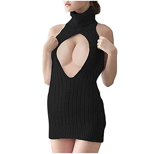 Kimono Negro Falda Pecho Espalda Pasión Abierta Vestido Provocativo Suéter Mujer Ropa de Maternidad Ropa de Dormir, Negro , Talla única
