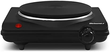 Elite Gourmet ESB-301BF# Countertop Single Cast Iron Burner, 1000 Watts Electric Hot Plate, Temperature Controls, Power Indicator Lights, Easy to Clean, Black